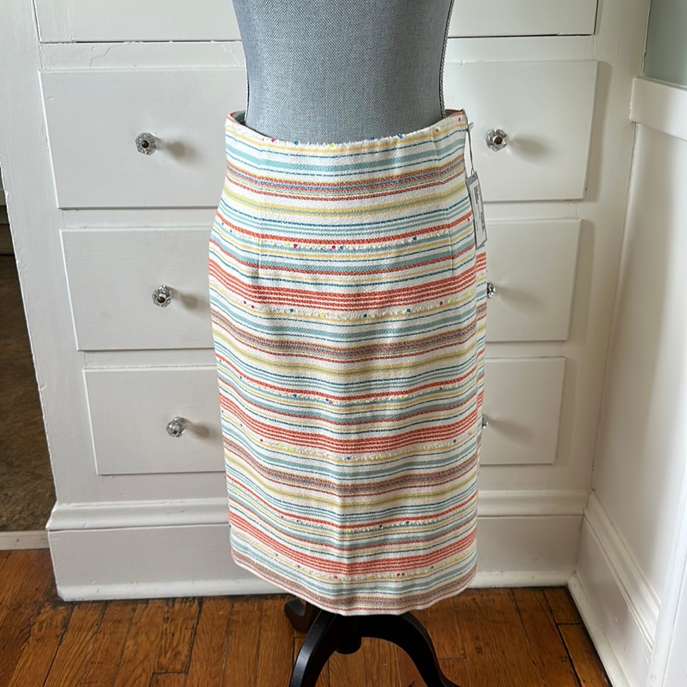 Gorgeous Bill Blass New York designer Multi Stripe high waisted skirt $425 NWT